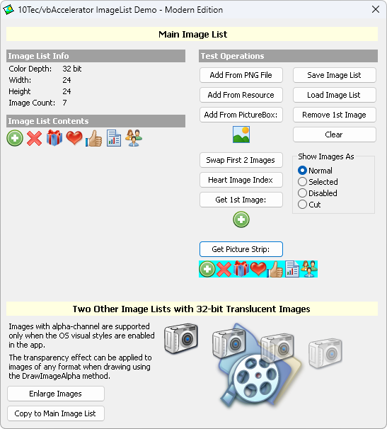 Demo application for 10Tec/vbAccelerator ImageList OCX